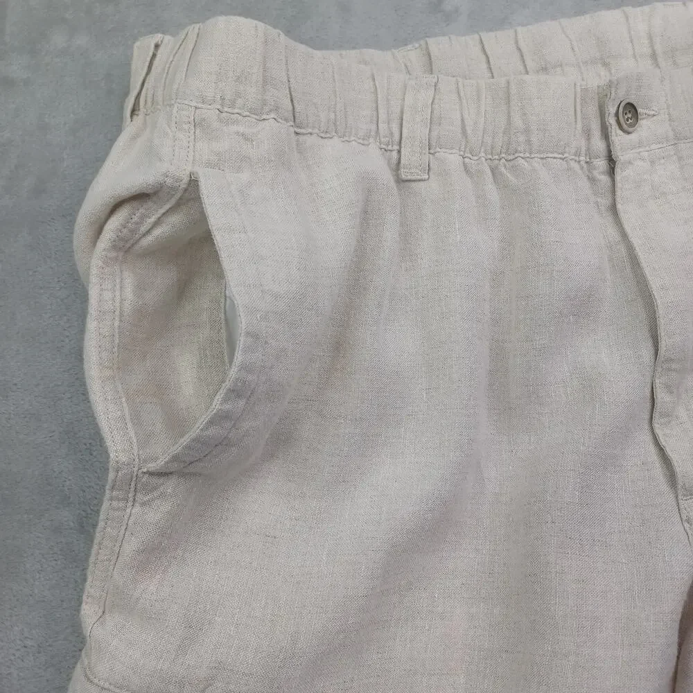 Caribbean 100% Linen Cargo Pants Men's 36x30 Beige Drawstring Coastal Straight